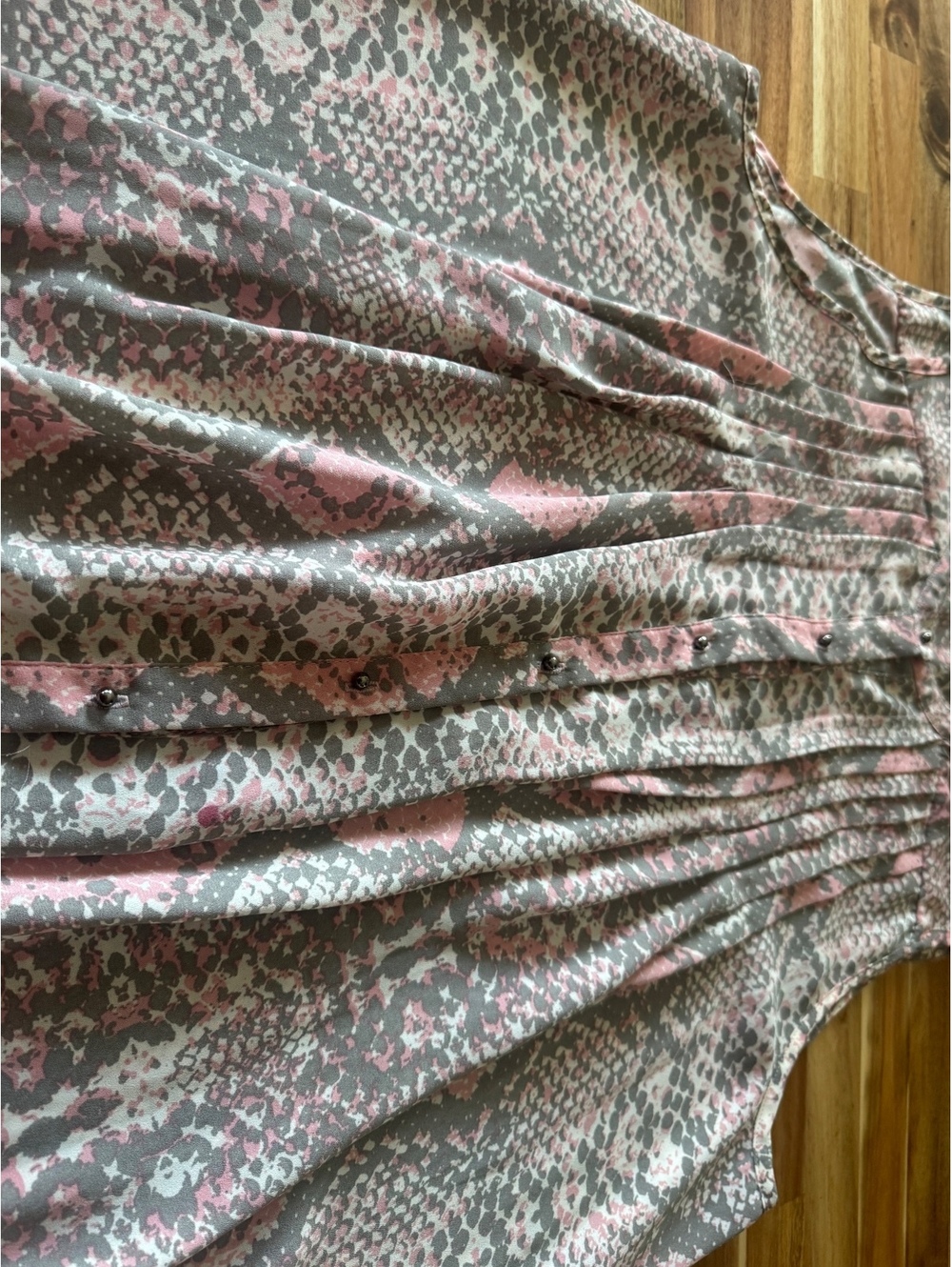 Daniel Rainn Women’s Blouse Gray Pink Print Button Front Cottagecore Boho fall - Picture 7 of 9